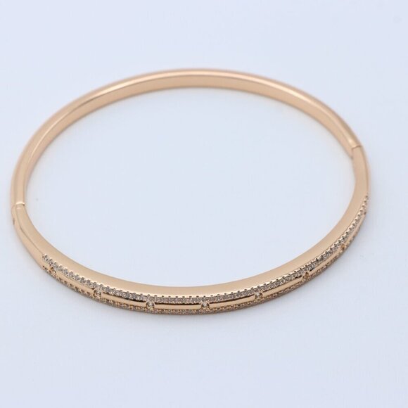 Elegant Dual Row Diamond-Cut Rose Gold Bangle for Women, XPBL0442 - Picture 3 of 11